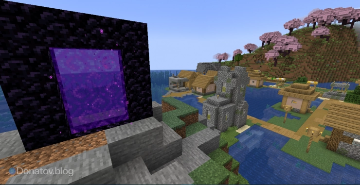 Портал возле деревни в Minecraft