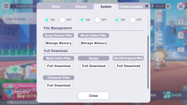 Меню управления данными в Hatsune Miku: Colorful Stage!