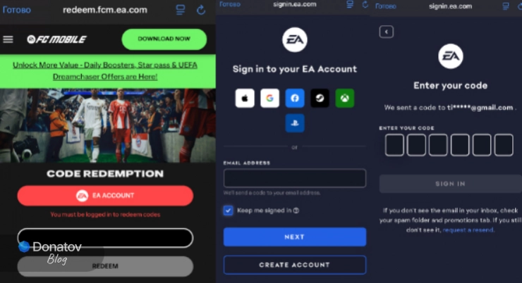 Авторизация на сайте разработчика FC Mobile