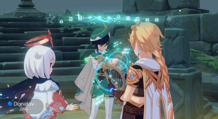 Венти и Путешественник играют мелодию для пробуждения силы ветра