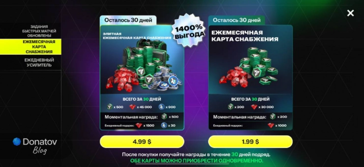 Ежемесячные карты снабжения в магазине FC Mobile