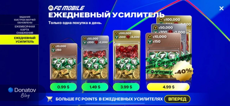 Ежедневные усилители в магазине FC Mobile