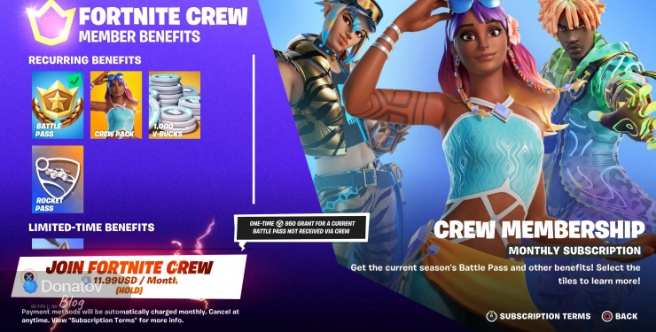 Страница покупки подписки «Отряд Fortnite» в игре