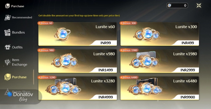 Как выглядит двойной бонус Лунита в Wuthering Waves при первом пополнении в магазине