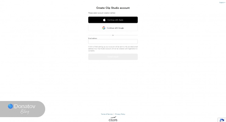 Создание аккаунта Clip Studio: выбор способа регистрации и ввод email
