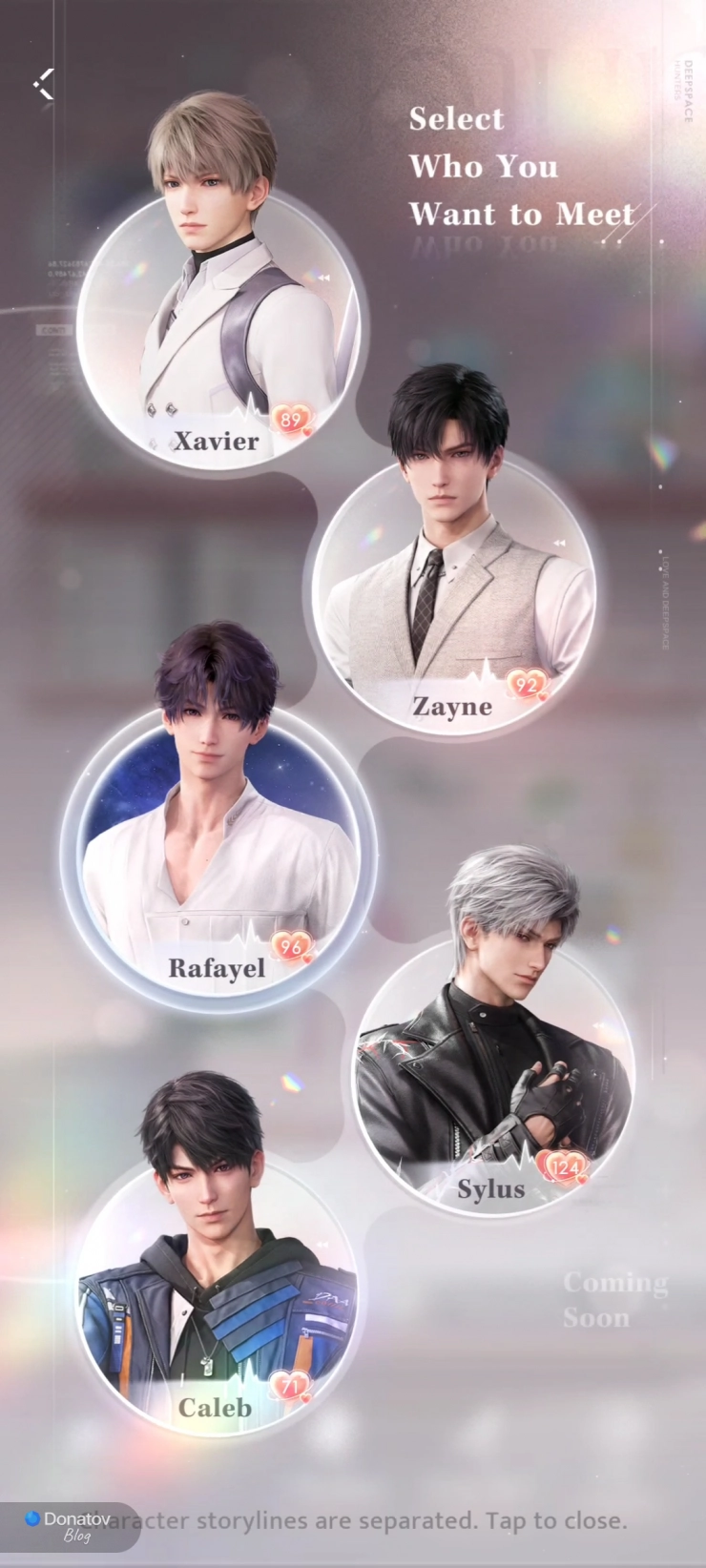 Персонажи с уровнями Affinity: Ксавьер, Зейн, Рафаэль, Сайлас и Калеб