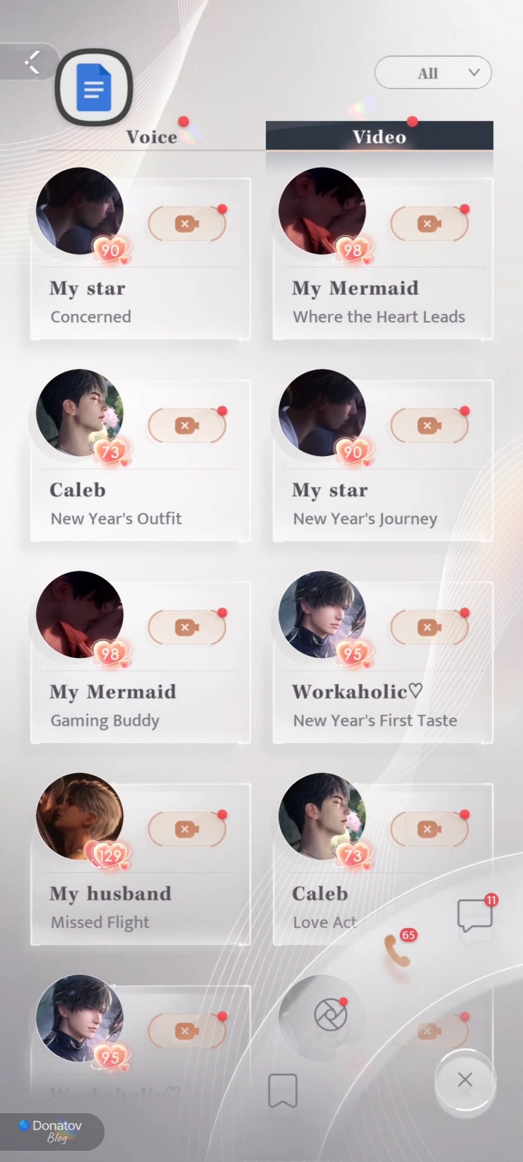 Пропущенные видеозвонки от персонажей Love and Deepspace