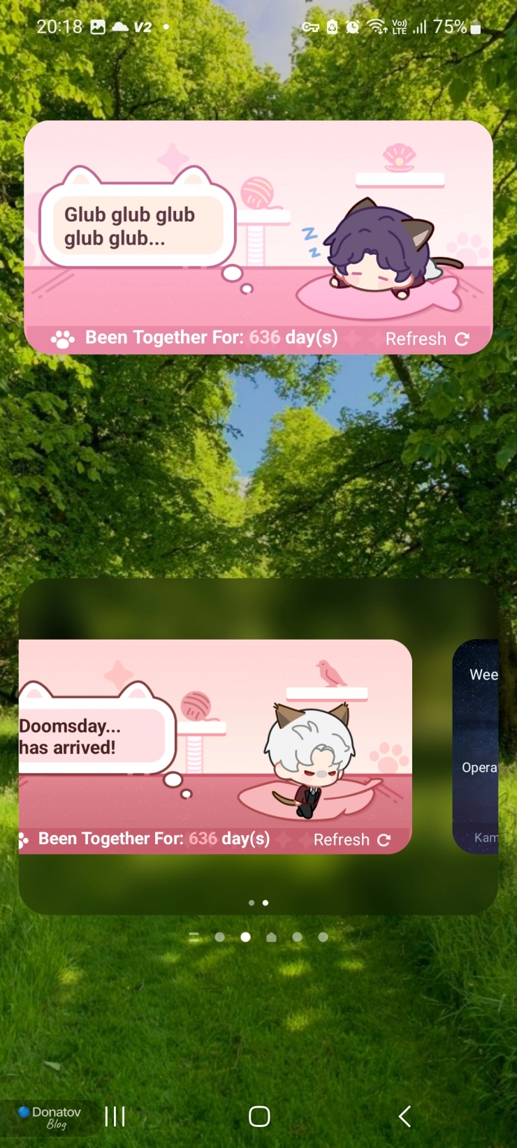 Виджет Love and Deepspace на домашнем экране телефона Samsung