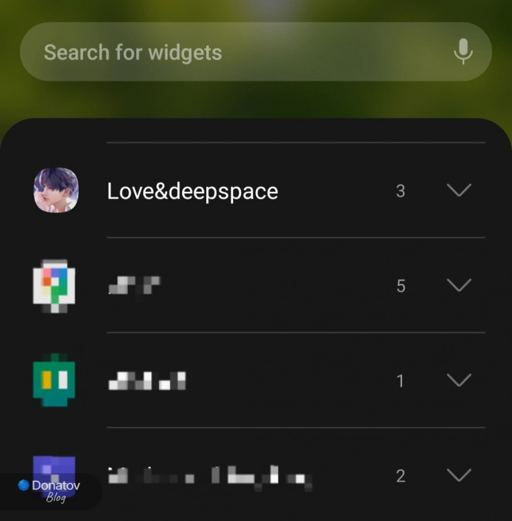 Поиск виджетов Love and Deepspace