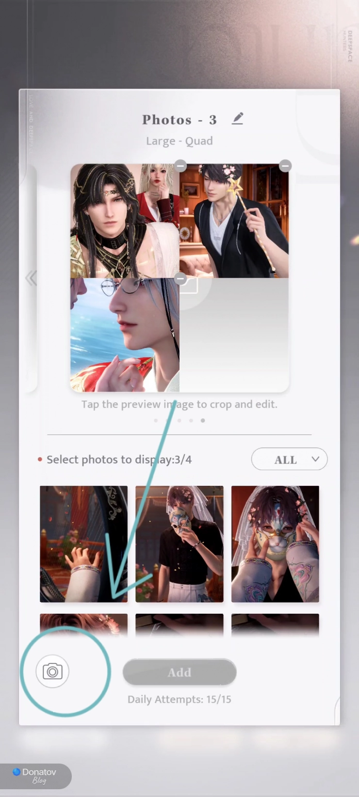 Создание новой фотографии для виджета Love and Deepspace