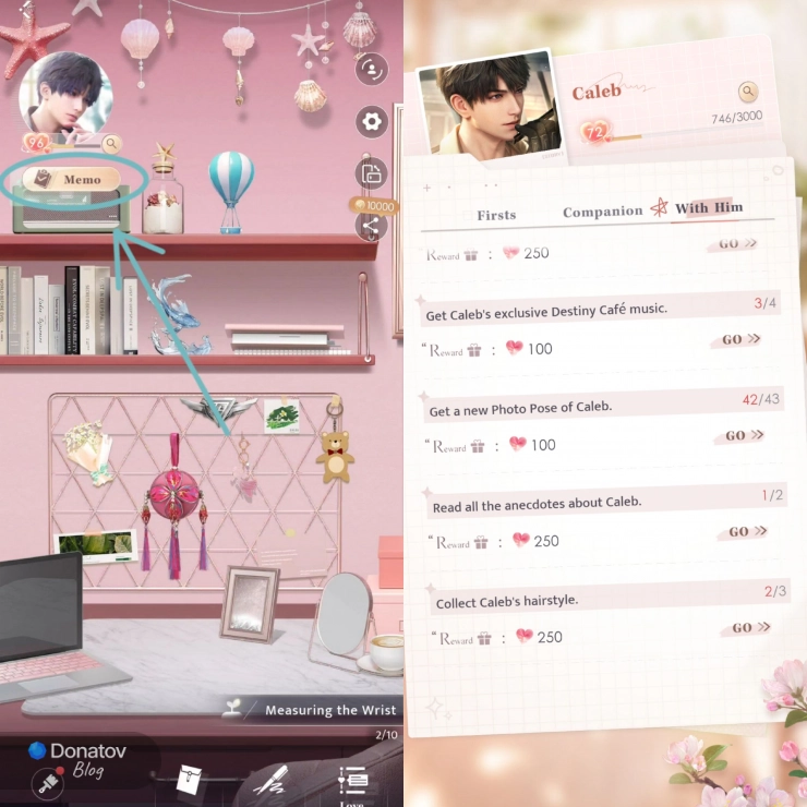 Значок Memo и задания для повышения Affinity