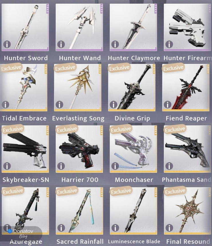 Ассортимент оружия в Love and Deepspace