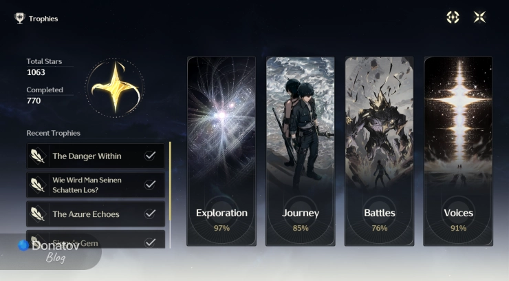 Меню трофеев Wuthering Waves