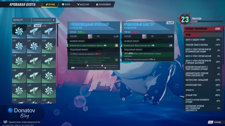 Меню выбора снаряжения «Кровавой охоты»