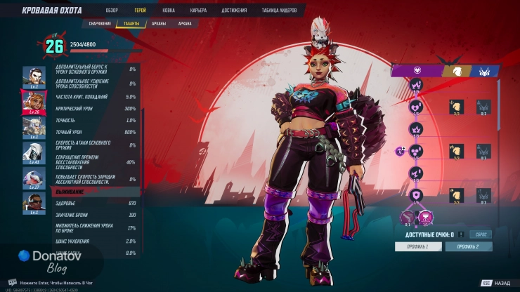 Окно прокачки персонажа