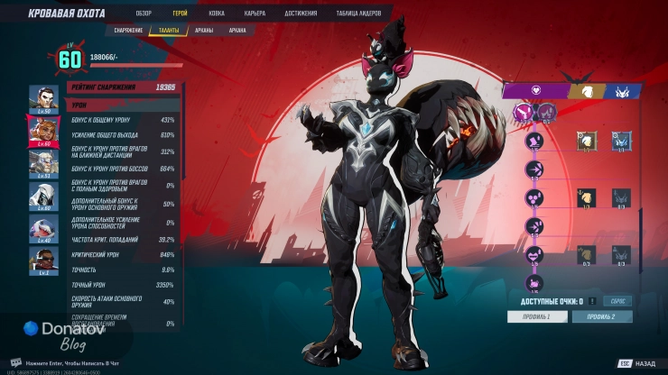 Третья страница распределения навыков Девушки-белки