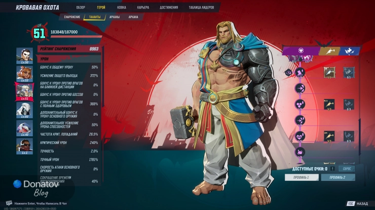 Третья страница распределения навыков Тора