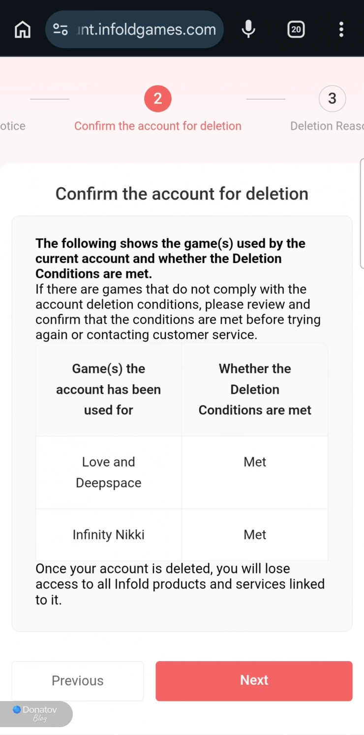Второй этап — Confirm the account for deletion