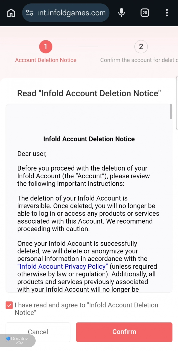 Первый этап — Read Infold Account Deletion Notice