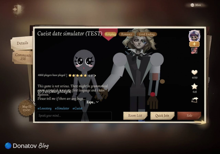 Созданная одним из игроков карта в жанре Roleplay в Identity V