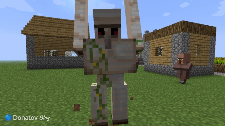 Железный голем атакует врага в Minecraft