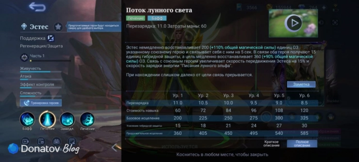 Первый навык героя Эстес «Поток лунного света»