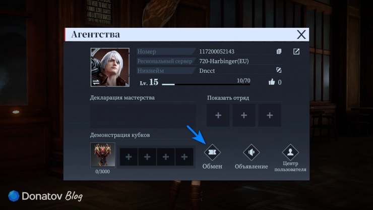 Профиль игрока в DMC: Peak of Combat