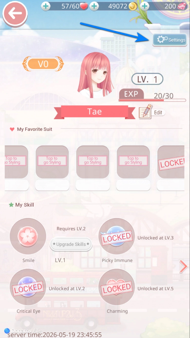 Страница профиля в игре Love Nikki