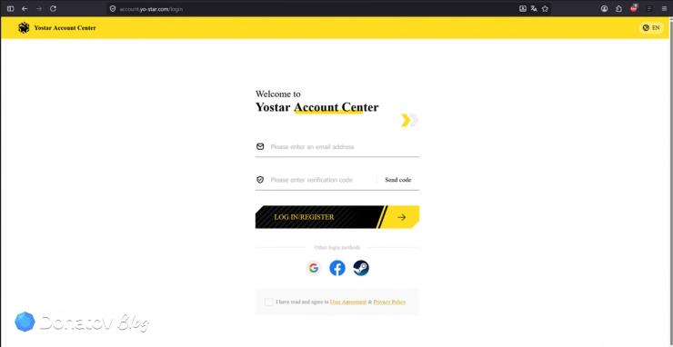 Центр аккаунтов Yostar