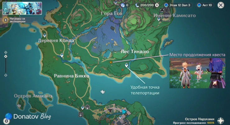 Место продолжения квеста в лесу Тиндзю