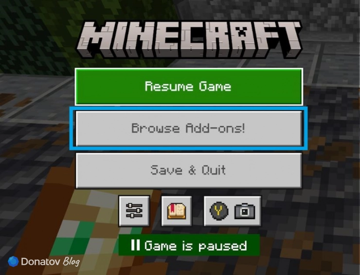 Меню «Просмотр дополнений» в Minecraft
