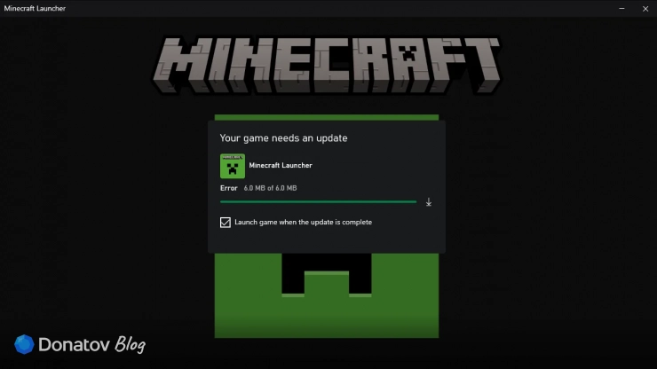 Загрузка обновления в клиенте Minecraft