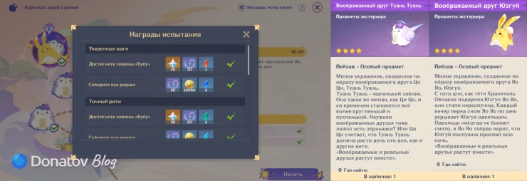 Вкладка наград «Короткой дороги домой», фигурки Туань Туань и Юэгуя
