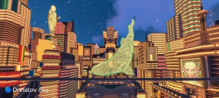 Голограмма в киберпанковом городе в Minecraft