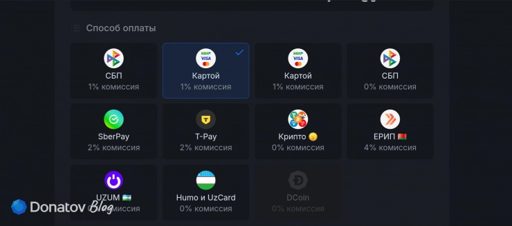 Способы оплаты на Donatov.net