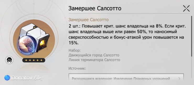Набор планарных украшений «Замёрзшее Салсотто» в Honkai: Star Rail