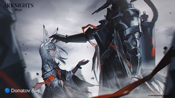 Патриот протягивает руку, чтобы погладить ФростНову, Arknights