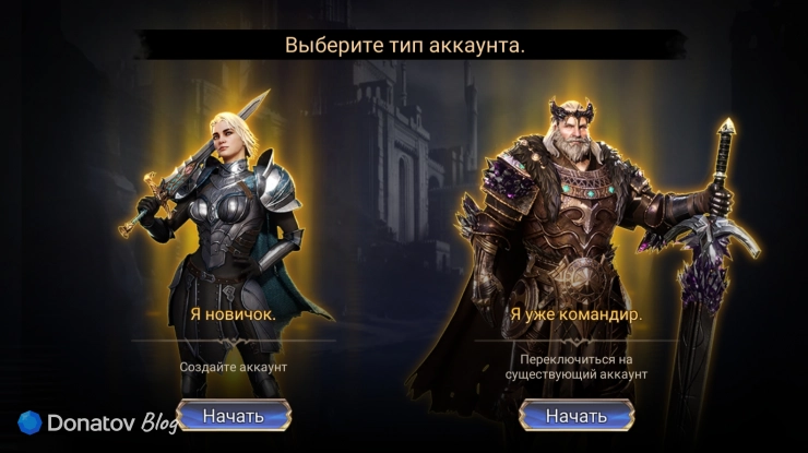 Выбор варианта входа в игру Watcher of Realms