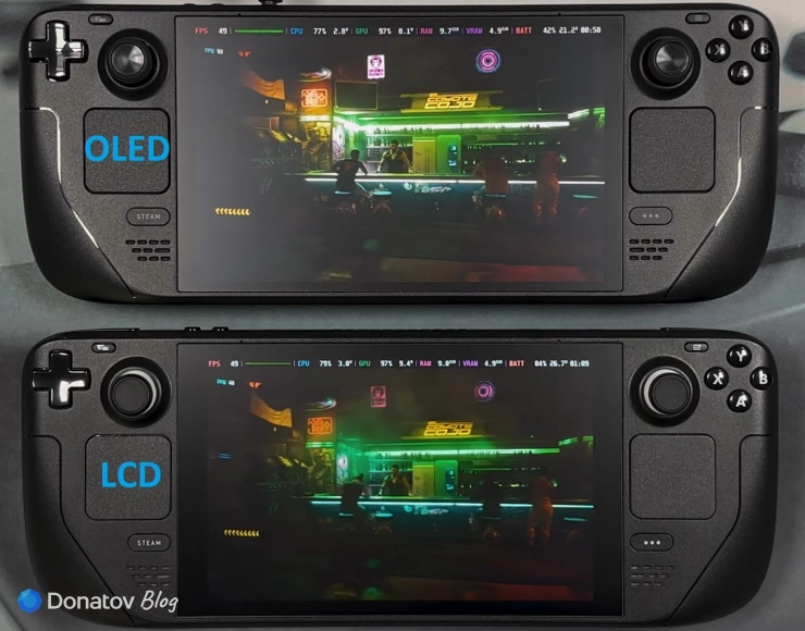 Разница в картинке Cyberpunk 2077 между Steam Deck и Steam Deck OLED