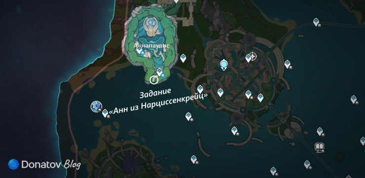 Точка старта задания «Анн из Нарциссенкрейц» на карте в Genshin Impact