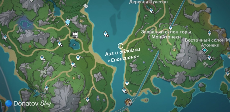 Аиз и обломки «Спонсиана» на карте в Genshin Impact