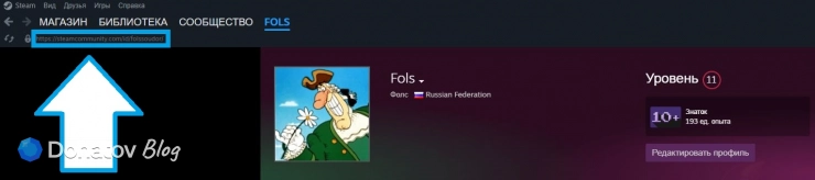 Ссылка на профиль Steam в разделе «Мой профиль»