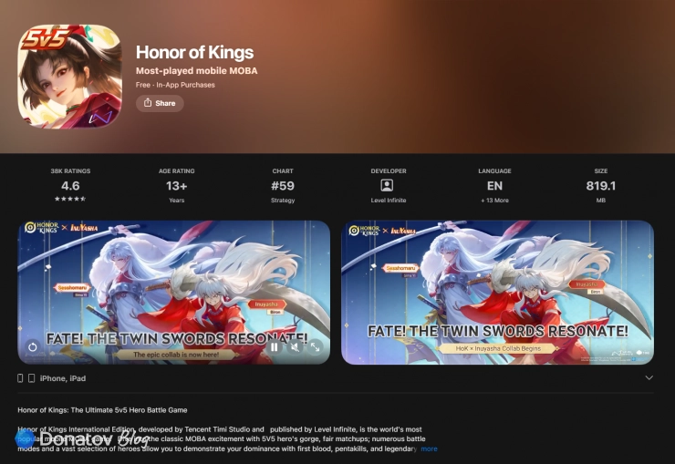 Игра Honor of Kings в App Store