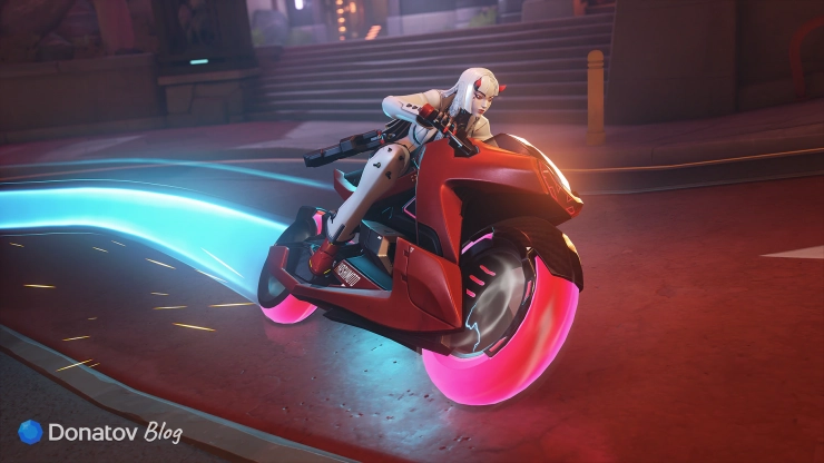 Сион из Overwatch на мотоцикле