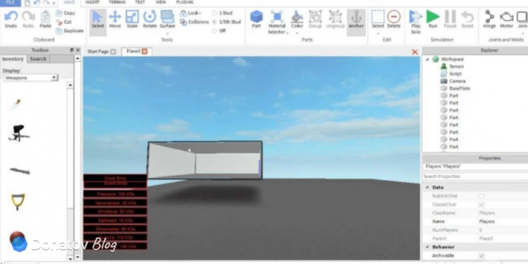 Интерфейс Roblox Studio для создания игр