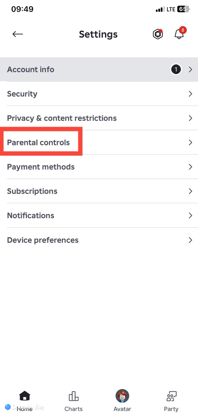 как найти вкладку Настройки родительского контроля в Roblox