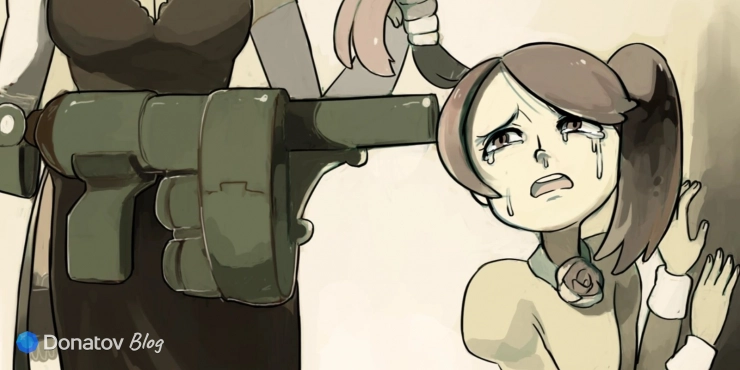 Чёрный Георгин приставляет пушку к голове Сиенны в Skullgirls: Fighting RPG
