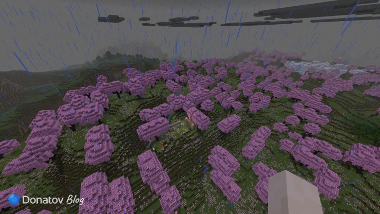 Вид с высоты птичьего полёта в творческом режиме Minecraft