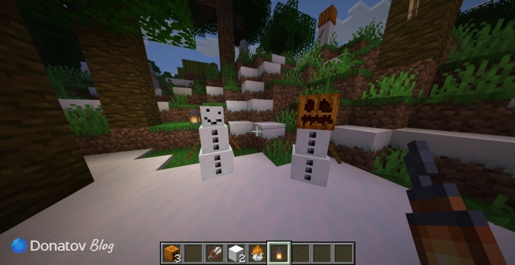 Снежный голем с тыквой и без в Minecraft