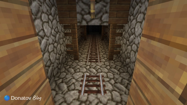 Рельсы в заброшенной шахте в Minecraft